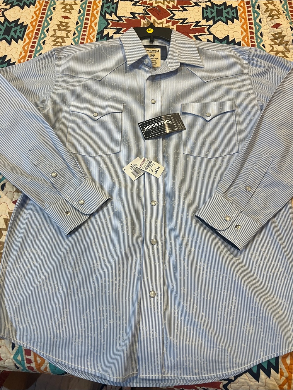 PANHANDLE Rough Stock Men’s Light Blue Striped Western Button-Down Shirt